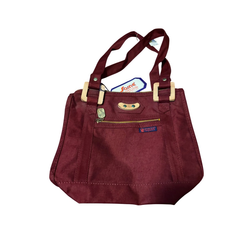 American‎ Eagles Tote Bag Vintage 90s Burgundy Canvas Wood Buckle NWT OS Retro